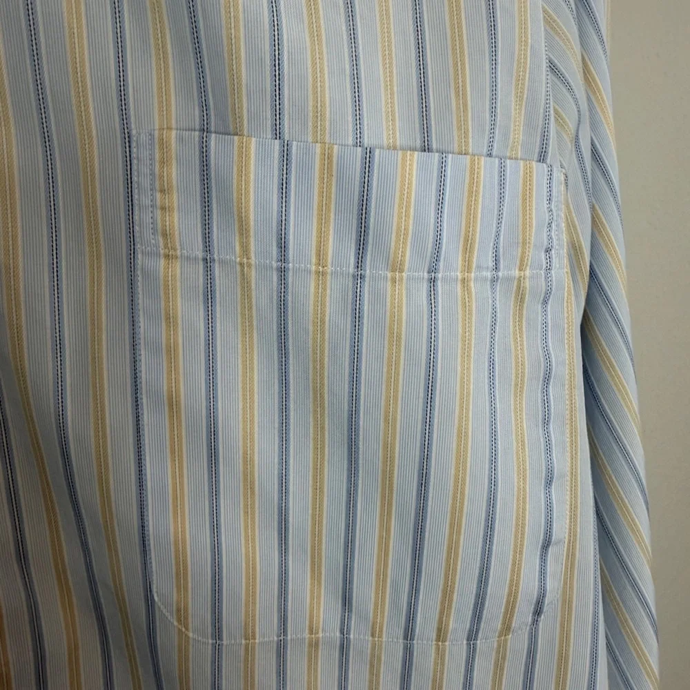 Ermenegildo Zegna Light Blue Yellow Stripe Dress Shirt 16.5 Cotton Portofino - Picture 3 of 11